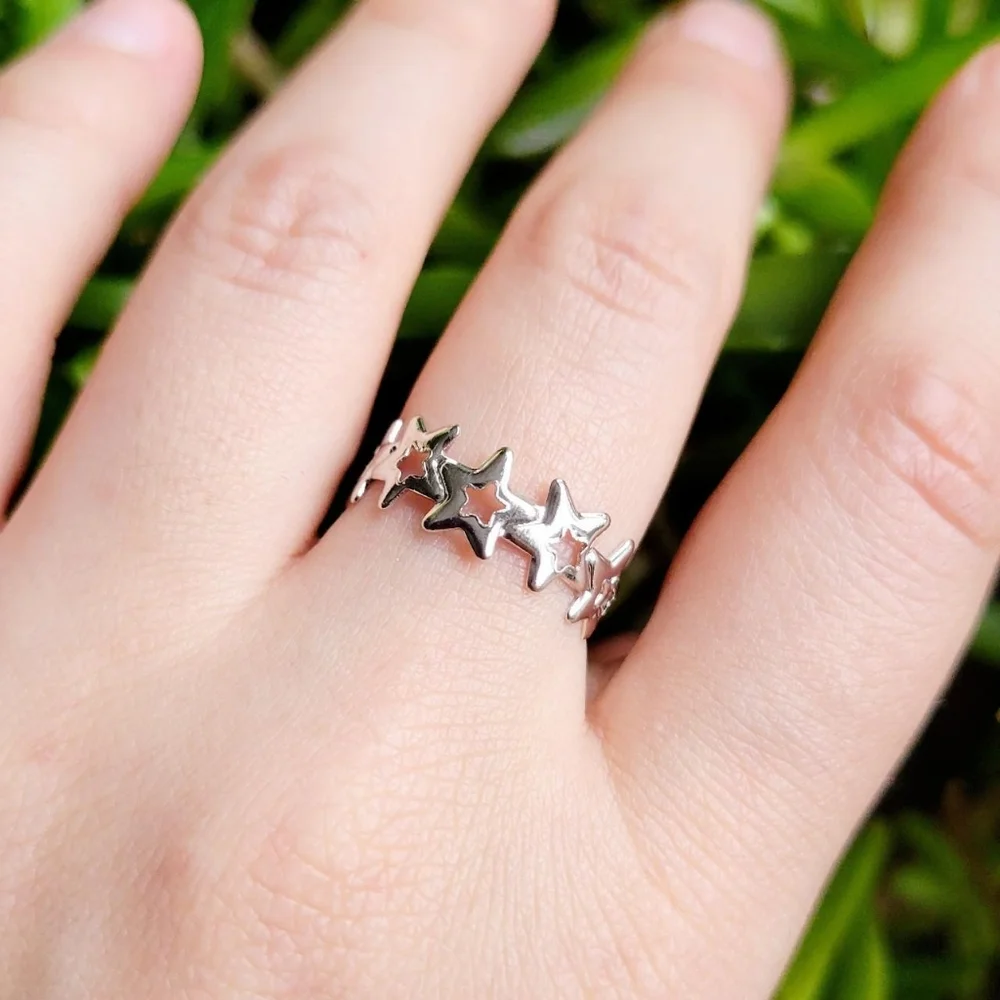 New Classic Silver Simple Dainty Star Ring Band and Toe Ring - Picture 3 of 7